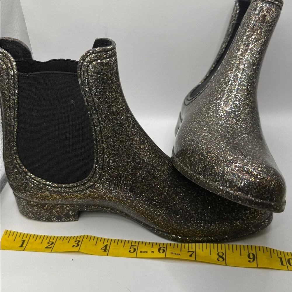 Report Glittery Multi Colored, Gold Fleck, Black Chelsea Rain Boots Size 37|6.5